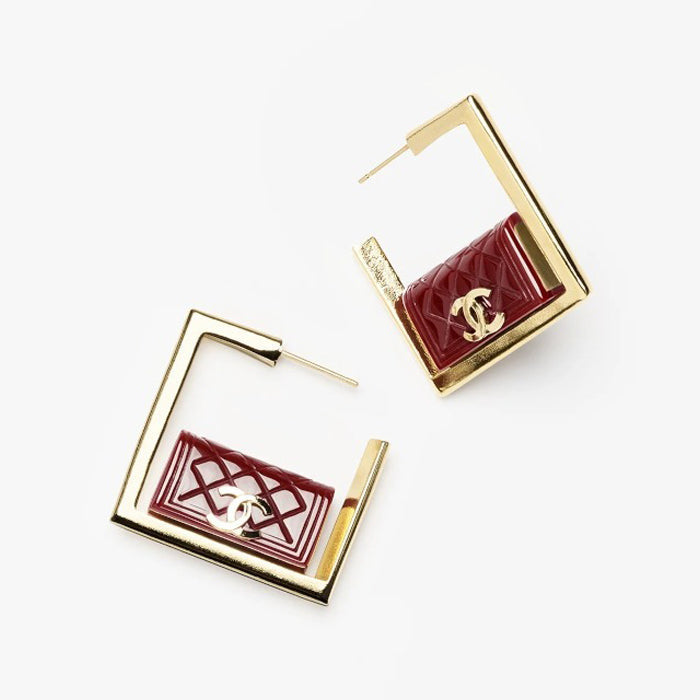 Chanel Red Bag Hoop Earrings - 18K Yellow Gold