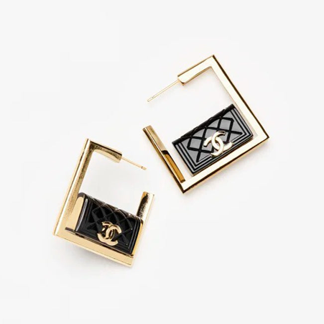 Chanel Black Bag Hoop Earrings - 18K Yellow Gold