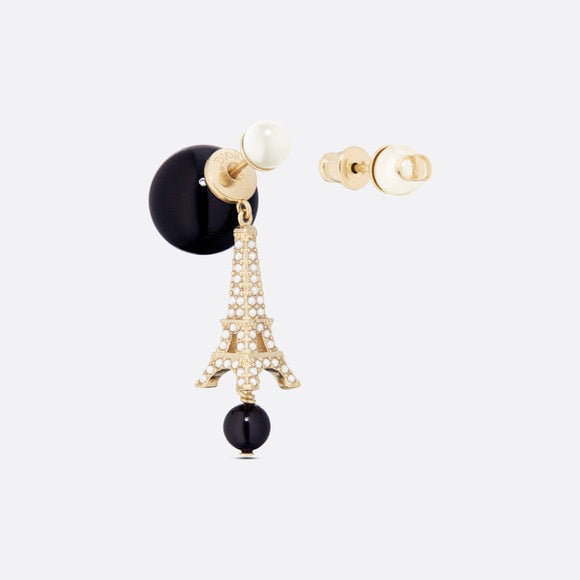 Dior Tribales Eiffel Tower Charm Black Pearl Earrings
