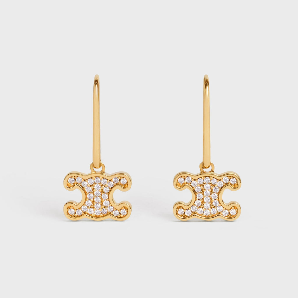Celine Triomphe Rhinestone Earrings - 18K Yellow Gold