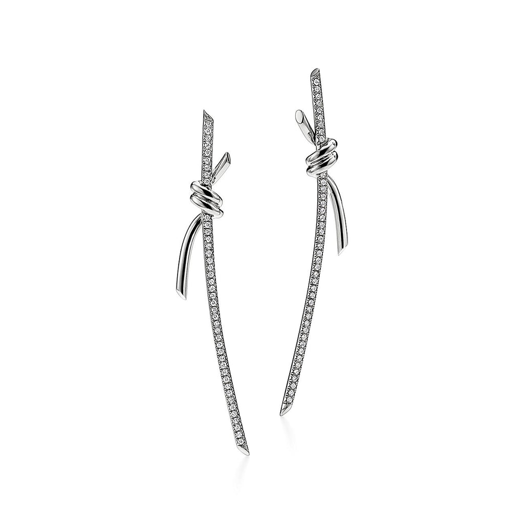 Tiffany Knot Drop Moissanite Earrings - 18K White Gold