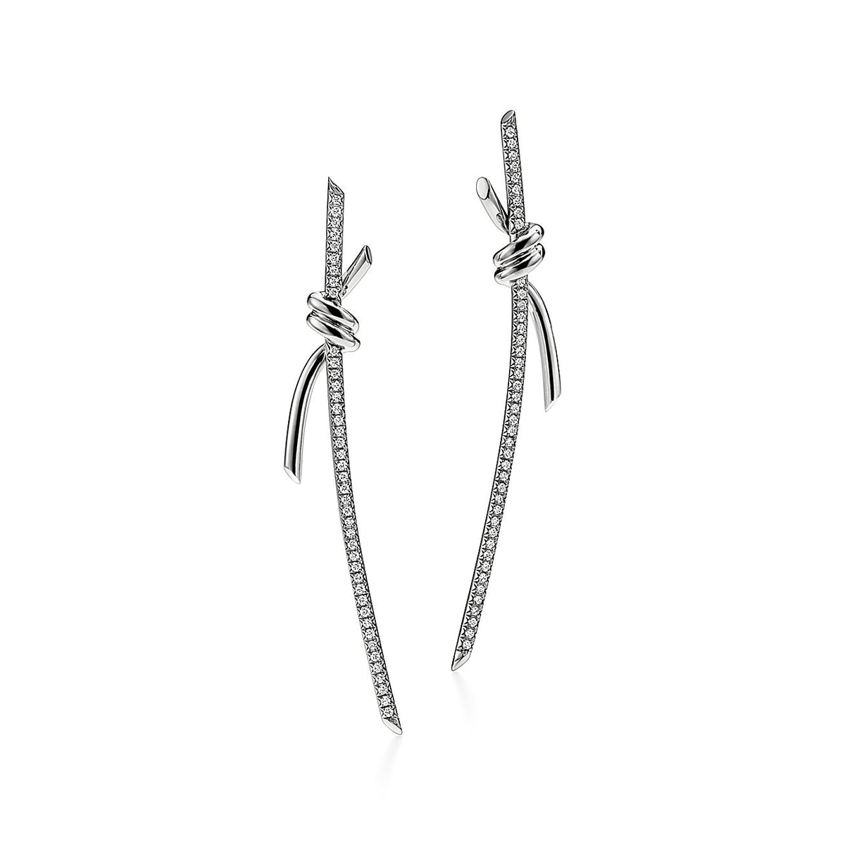 Tiffany Knot Drop Moissanite Earrings - 18K White Gold