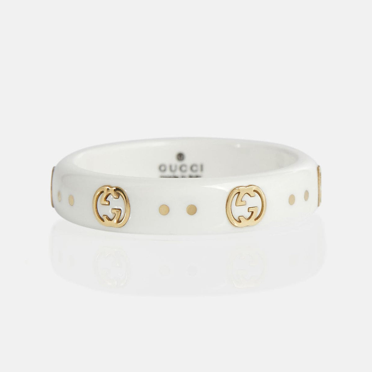 Gucci Double G Icon White Zirconia Ring - 5 mm Width - 18K Yellow Gold