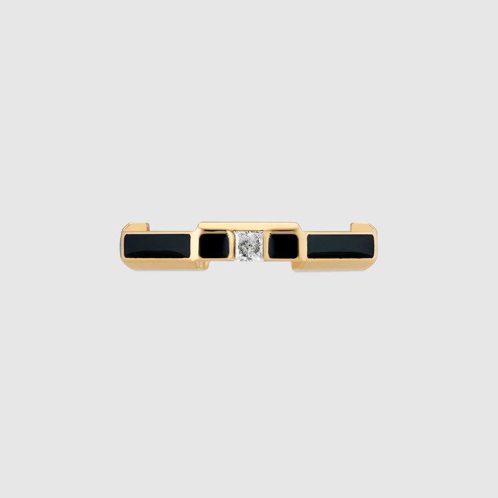 Gucci Double G Link To Love Enamel And Diamond Ring - 18K Yellow Gold