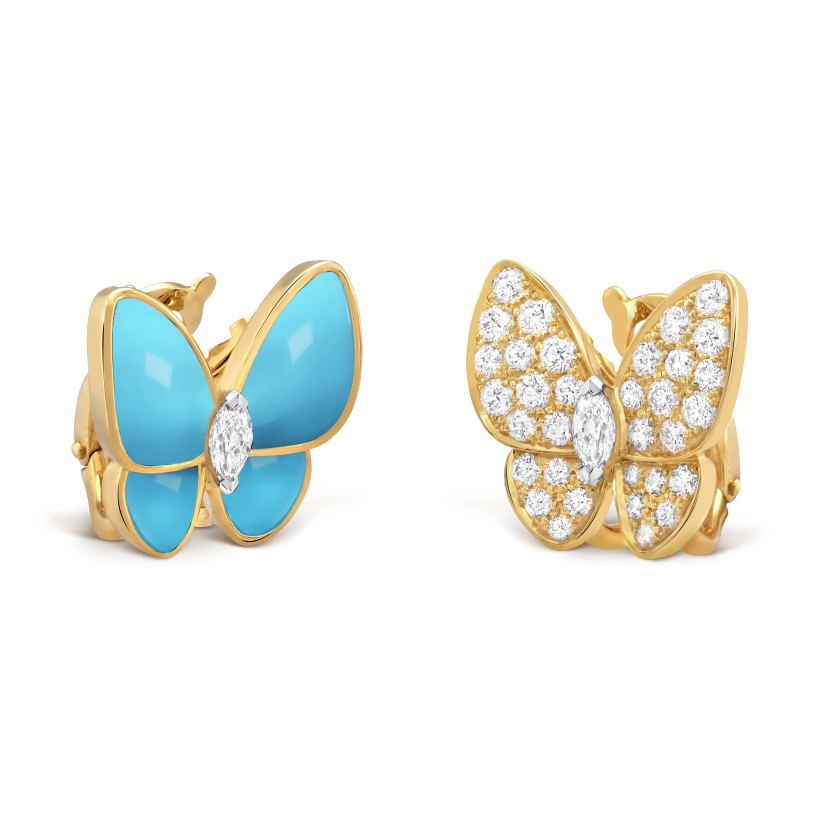 Two Butterfly Turquoise Earrings - 18K Gold