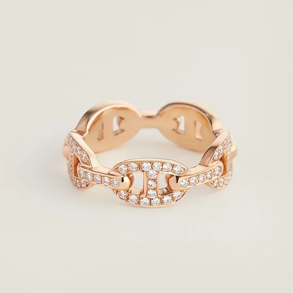 Hermes Chaine D'Ancre Enchainee Moissanite Ring - 18K Rose Gold