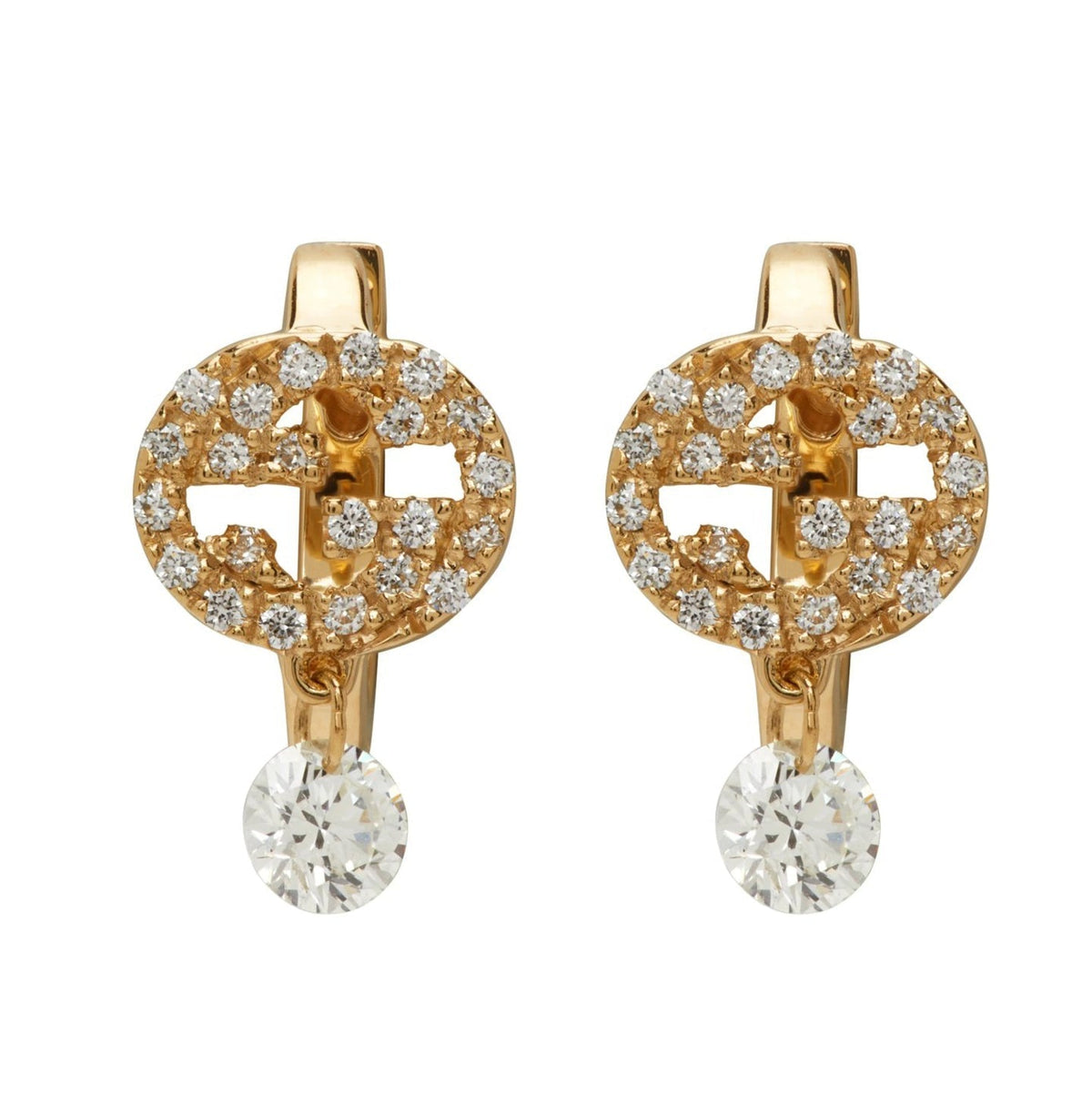 Gucci Double G Interlocking G Diamond Earrings - 18K Yellow Gold