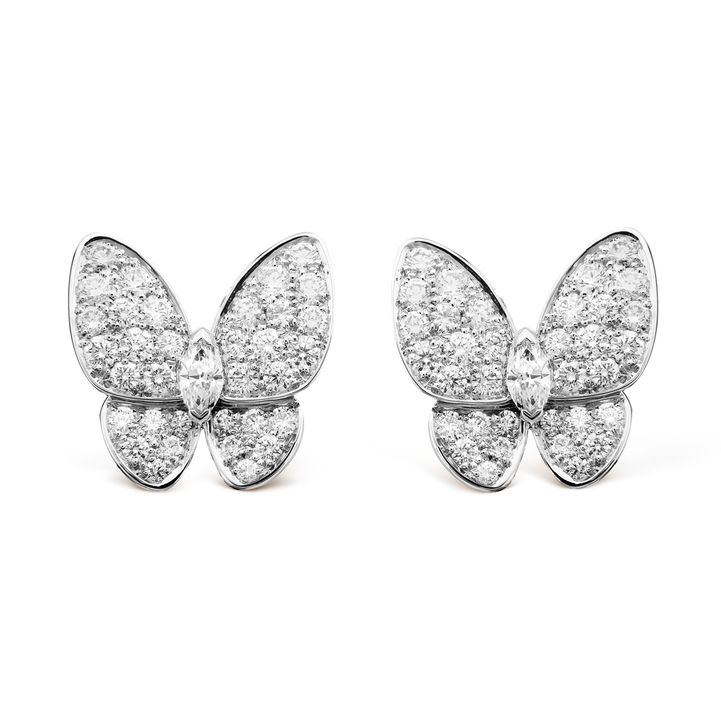 Two Butterfly Diamond Earrings - 18K Gold
