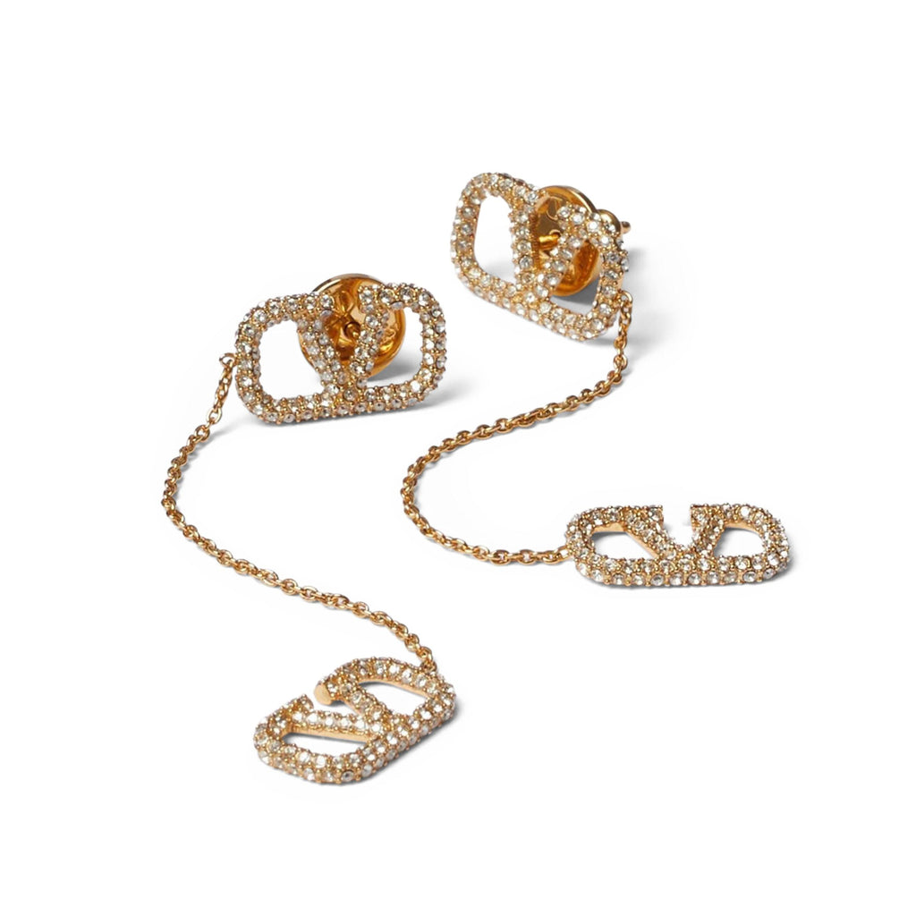 Valentino Crystal Valentino Signature Earrings - 18K Yellow Gold