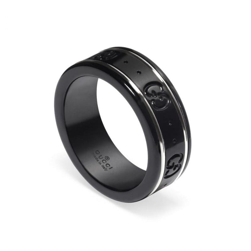 Gucci Double G Icon Black Corundum Ring - 18K White Gold