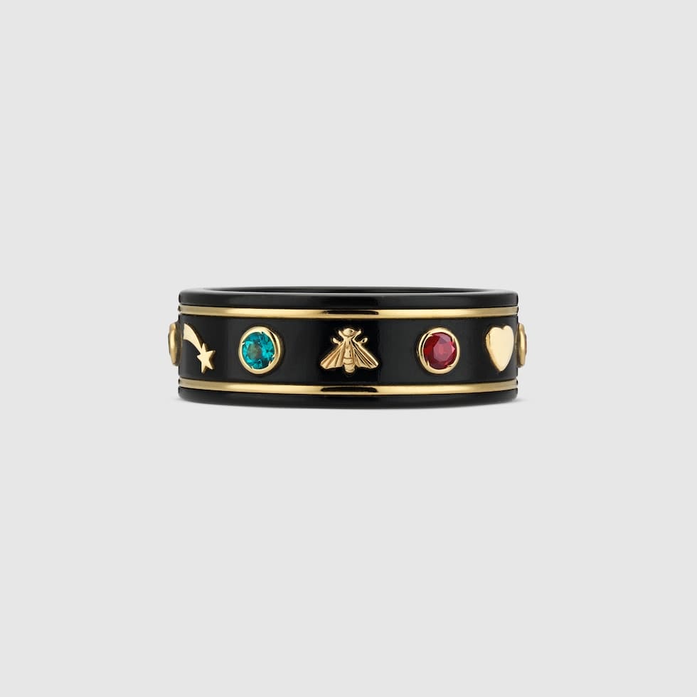 Gucci Double G Icon With Gemstones Corundum Ring - 18K Yellow Gold