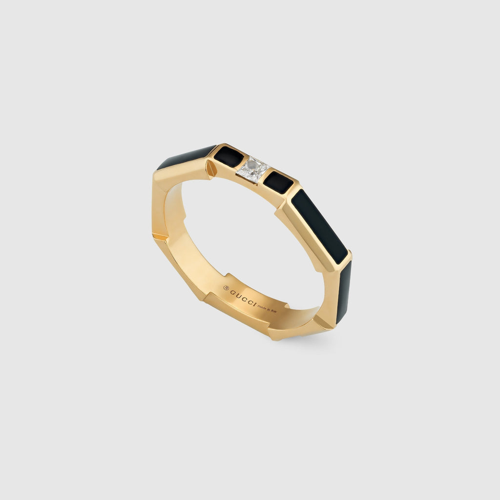 Gucci Double G Link To Love Enamel And Diamond Ring - 18K Yellow Gold