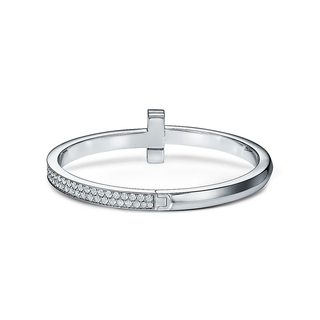 T1 Wide Moissanite Hinged Bracelet - 18K Gold