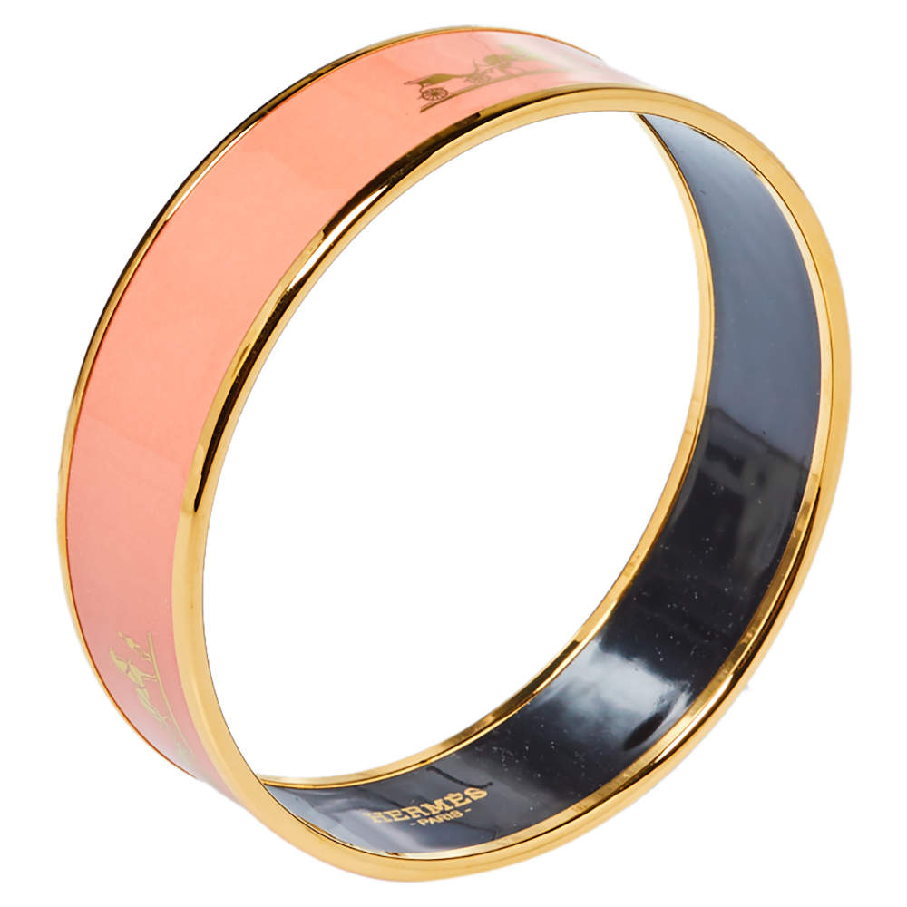 Hermes Enamel Caleche Wide Bangle Bracelet - 18K Yellow Gold
