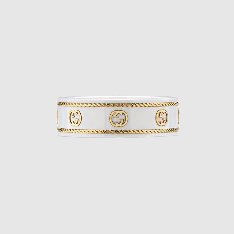 Gucci Double G Interlocking G Icon White Zirconia Ring - 18K Yellow Gold