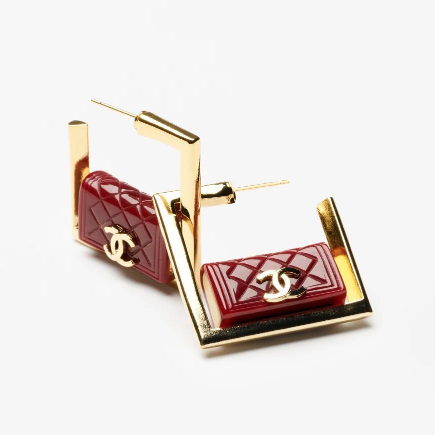 Chanel Red Bag Hoop Earrings - 18K Yellow Gold