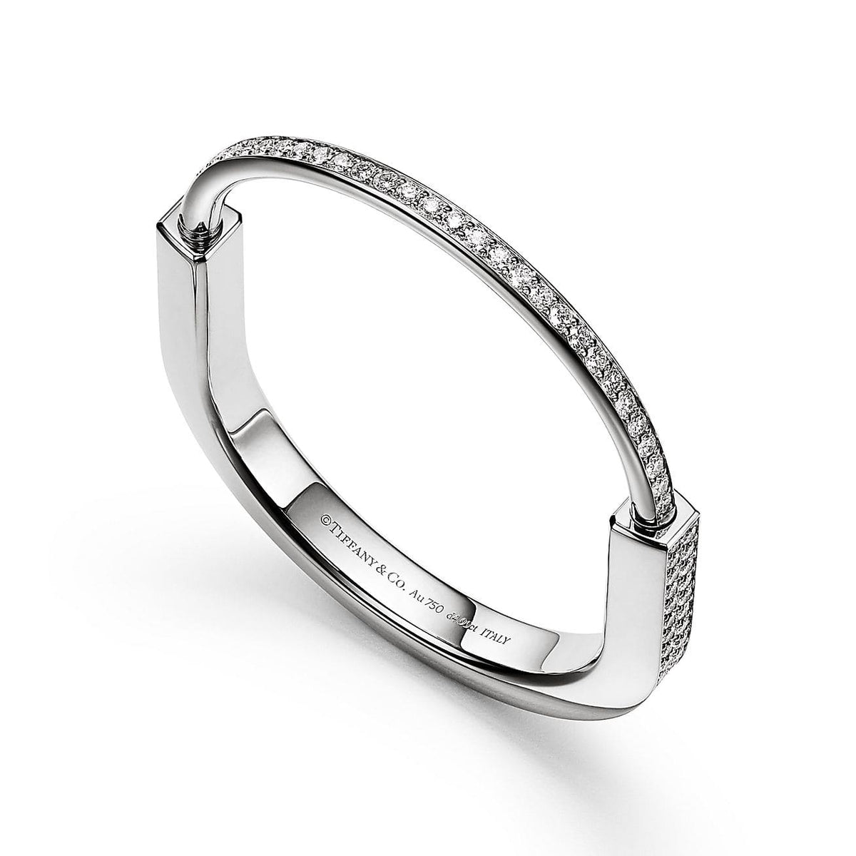 Tiffany Lock Bangle Full Pave Diamond Bracelet - 18K Gold
