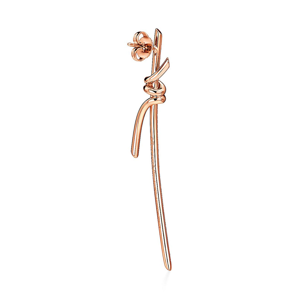 Tiffany Knot Drop Moissanite Earrings - 18K Rose Gold