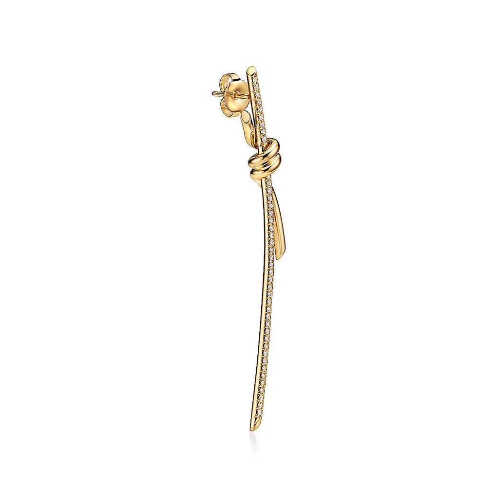 Tiffany Knot Drop Moissanite Earrings - 18K Yellow Gold