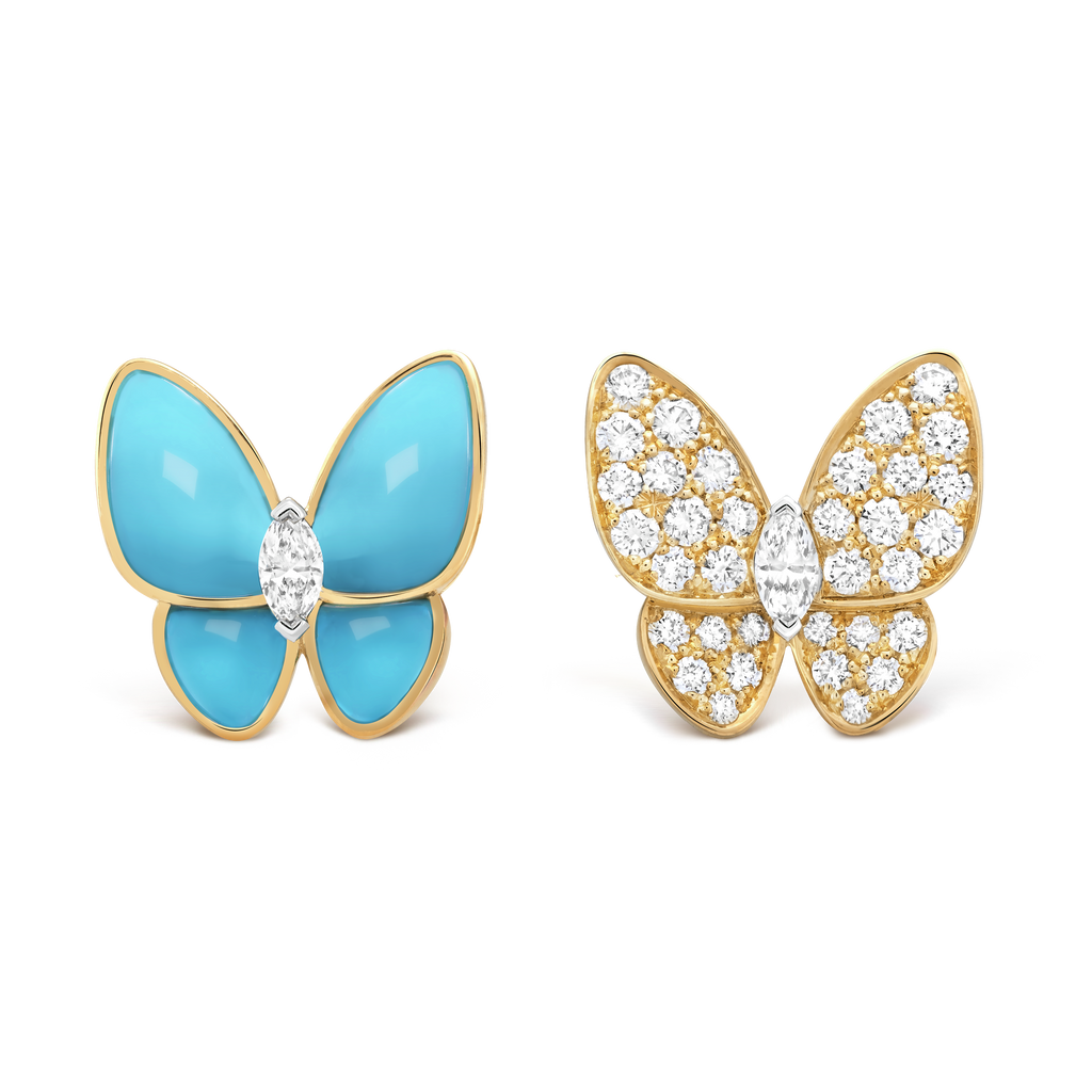 Two Butterfly Turquoise Earrings - 18K Gold