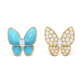 Two Butterfly Turquoise Earrings - 18K Gold