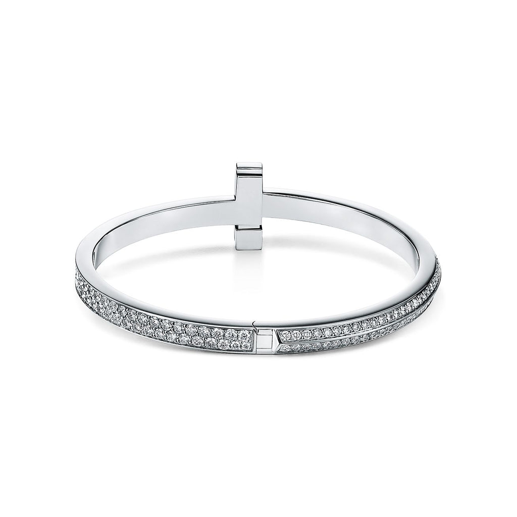 T1 Wide Moissanite Hinged Bangle Bracelet - 18K Gold