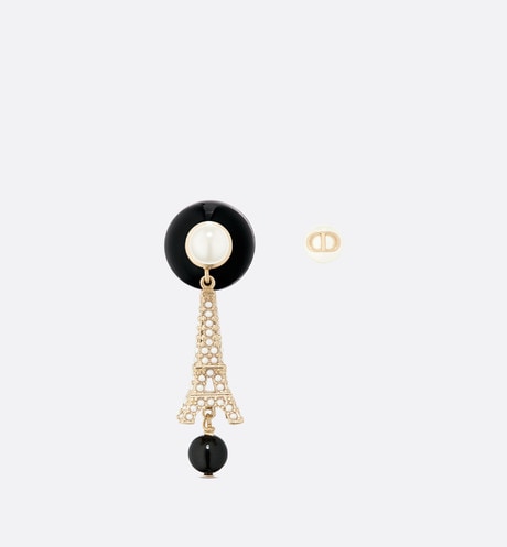 Dior Tribales Eiffel Tower Charm Black Pearl Earrings