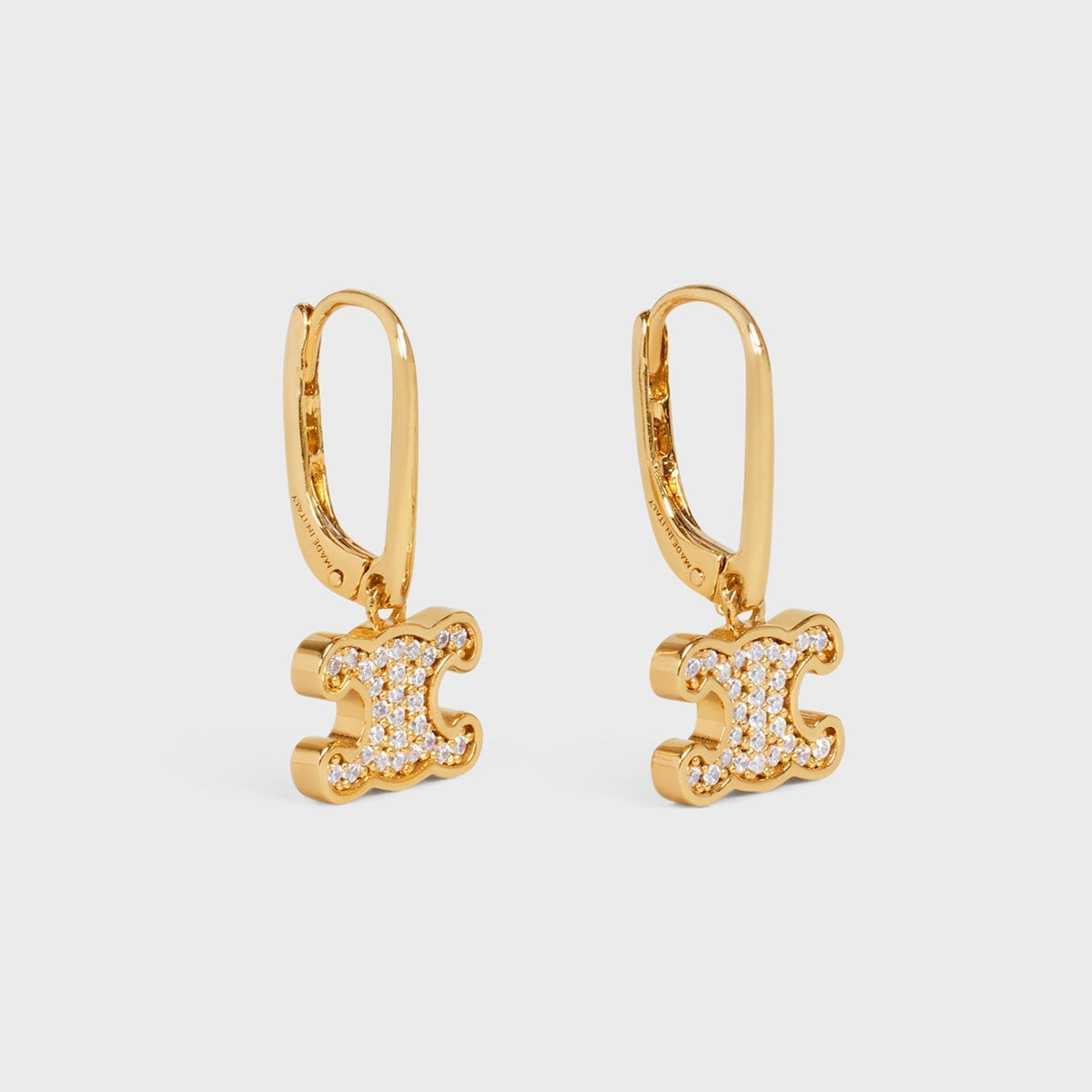 Celine Triomphe Rhinestone Earrings - 18K Yellow Gold