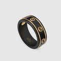 Gucci Double G Interlocking G Icon Black Corundum Ring - 18K Yellow Gold