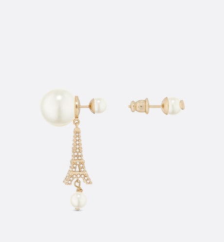 Dior Tribales Eiffel Tower Charm White Pearl Earrings