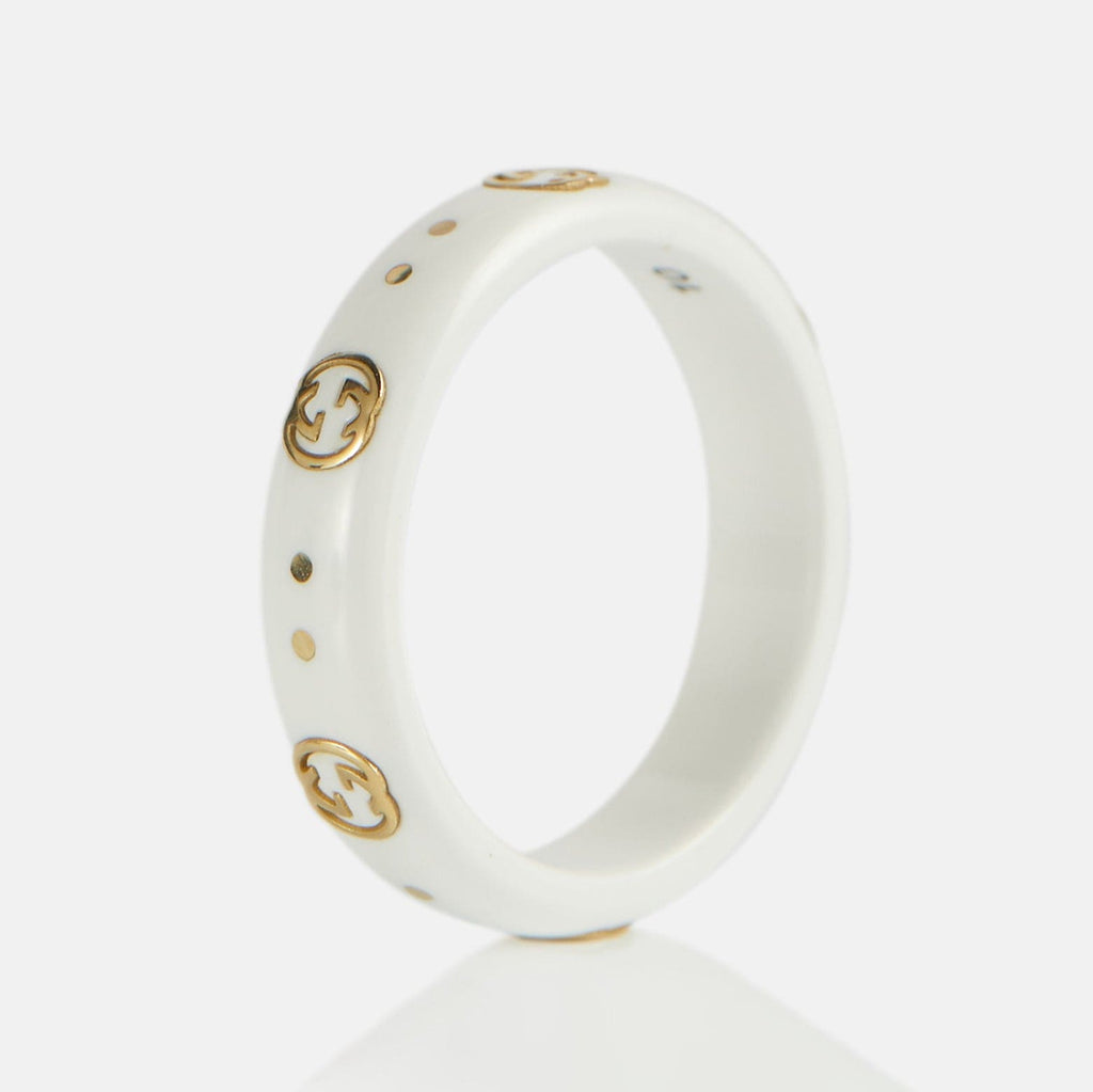 Gucci Double G Icon White Zirconia Ring - 5 mm Width - 18K Yellow Gold