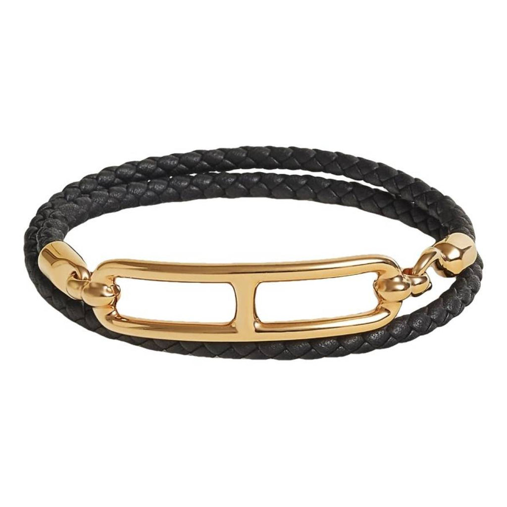 Hermes Roulis Double Tour Black Bracelet - 18K Gold
