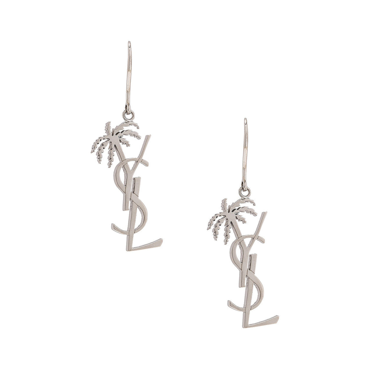 YSL Monogram Palmier Statement Earrings - 18K White Gold