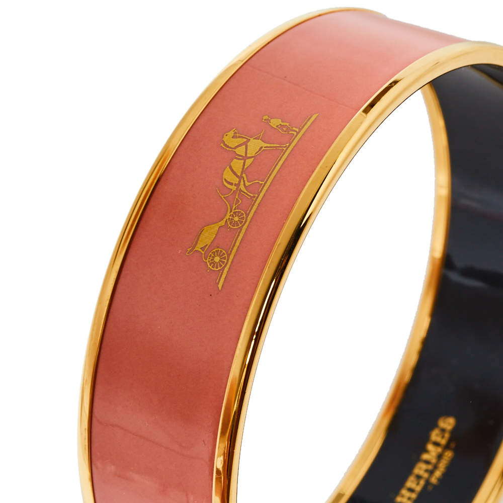 Hermes Enamel Caleche Wide Bangle Bracelet - 18K Yellow Gold
