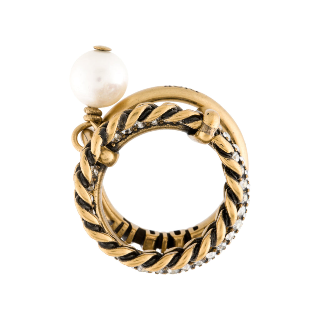 Dior Pearl & Crystal J'Adior Ring - 18K Yellow Gold