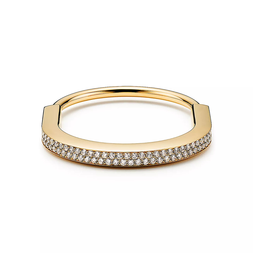 Tiffany Lock Bangle Full Pave Diamond Bracelet - 18K Gold