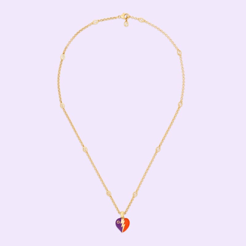 Gucci Double G Interlocking G Heart Lightning Charm Necklace