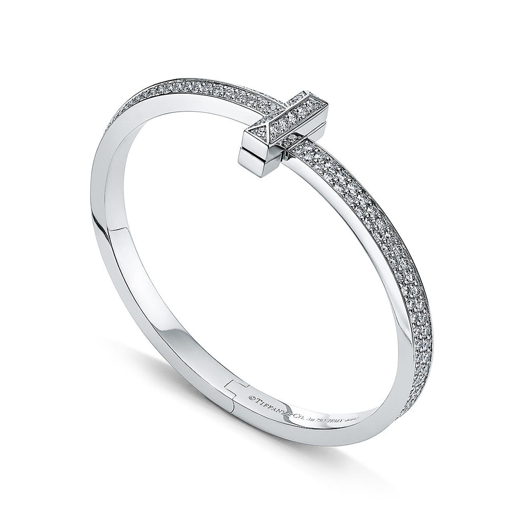 T1 Wide Moissanite Hinged Bangle Bracelet - 18K Gold
