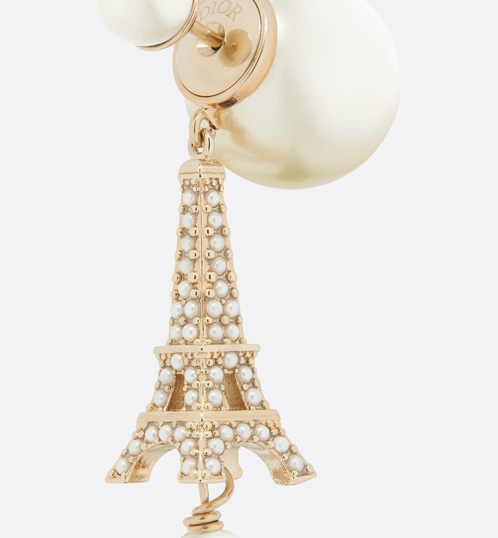 Dior Tribales Eiffel Tower Charm White Pearl Earrings