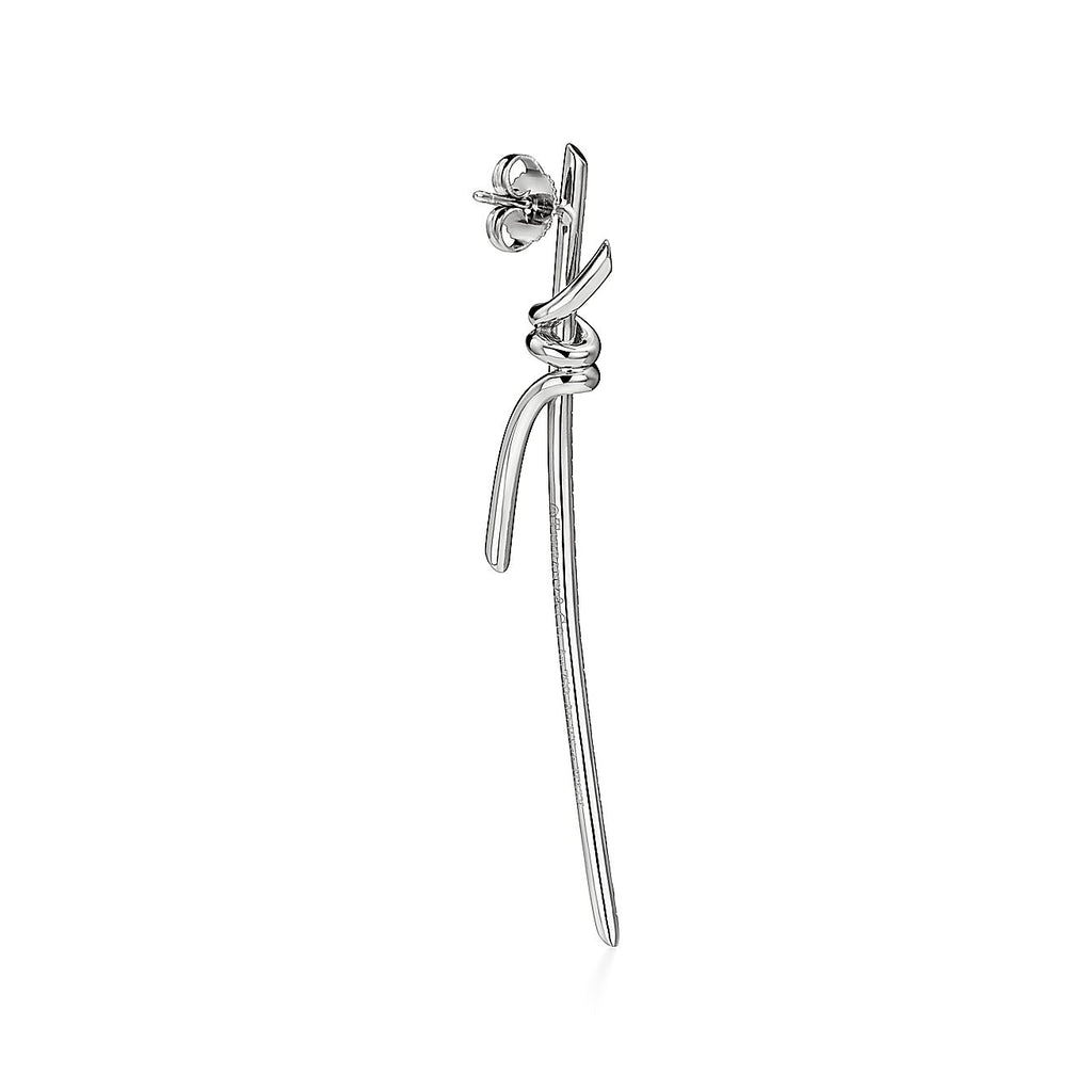 Tiffany Knot Drop Moissanite Earrings - 18K White Gold