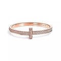 T1 Wide Moissanite Hinged Bangle Bracelet - 18K Gold