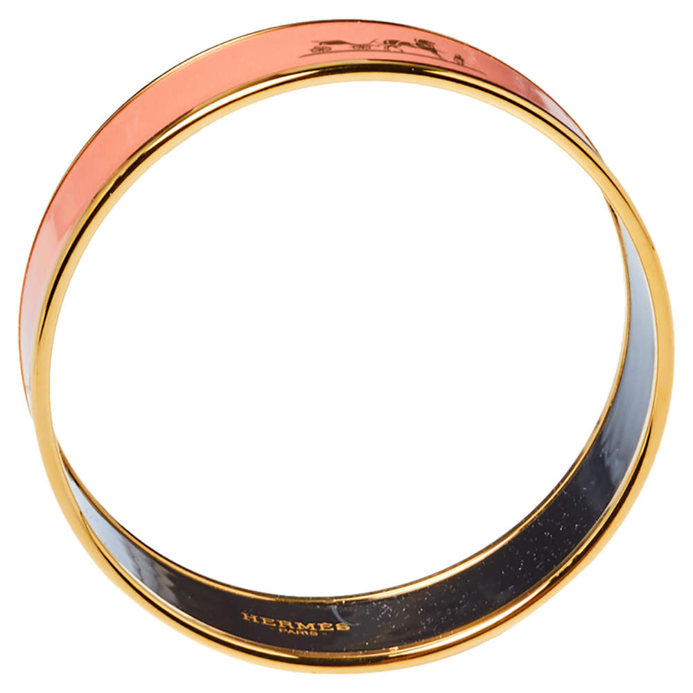 Hermes Enamel Caleche Wide Bangle Bracelet - 18K Yellow Gold