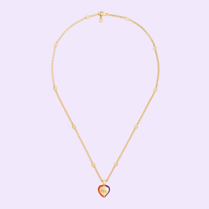 Gucci Double G Interlocking G Heart Lightning Charm Necklace