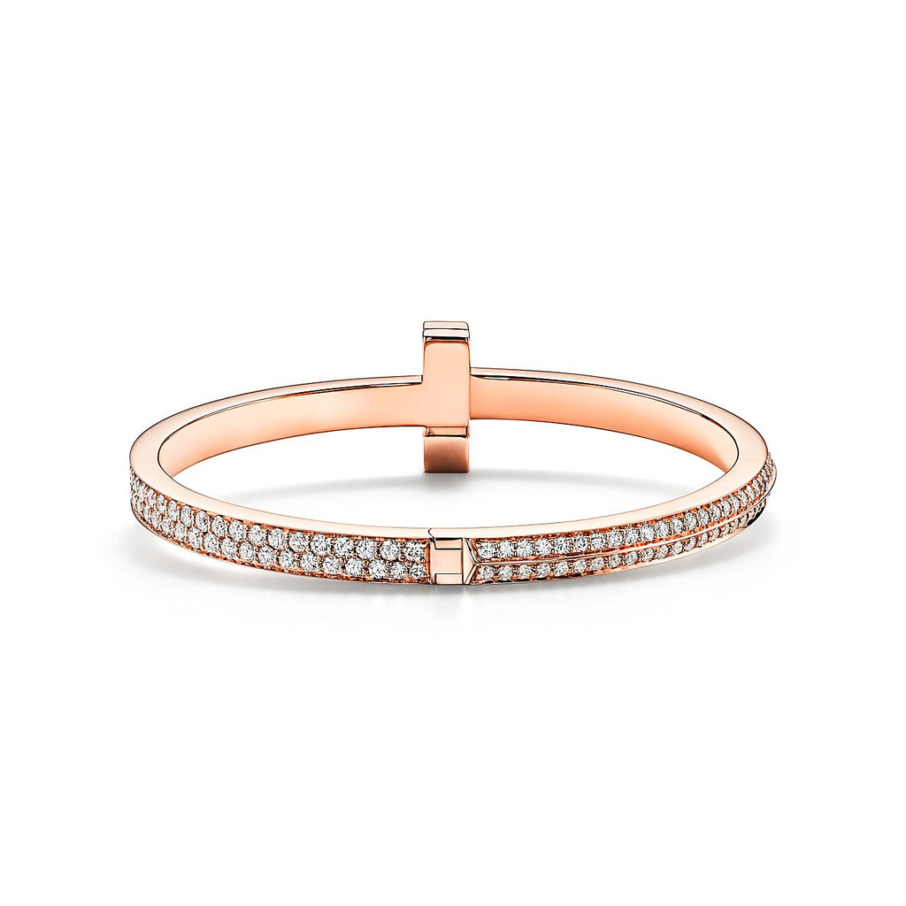 T1 Wide Moissanite Hinged Bangle Bracelet - 18K Gold