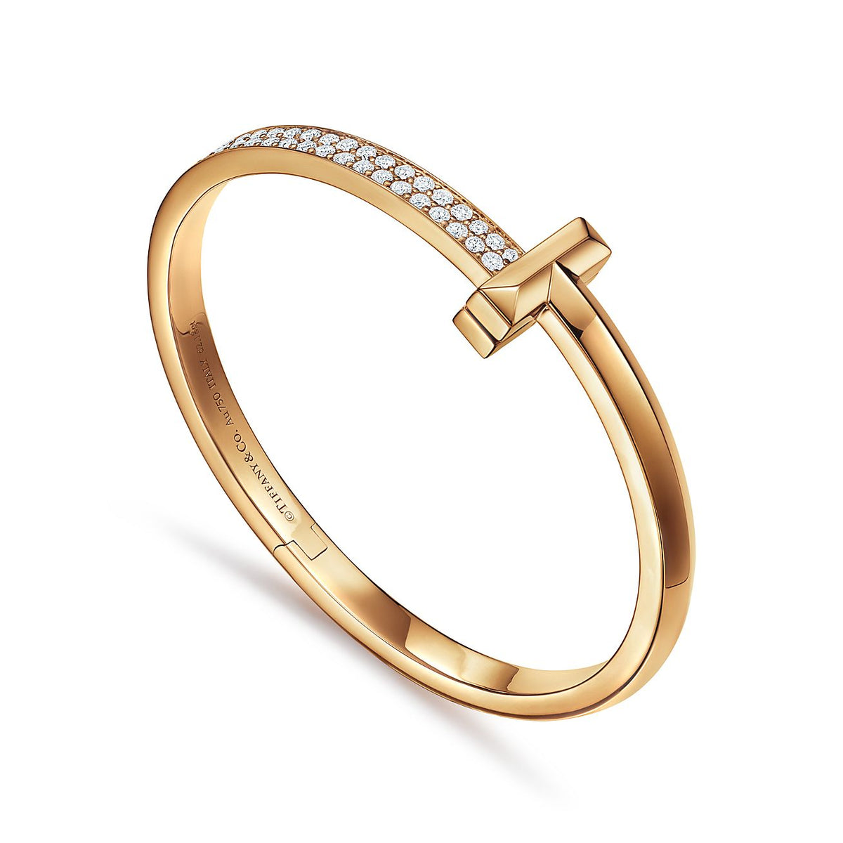 T1 Wide Moissanite Hinged Bracelet - 18K Gold