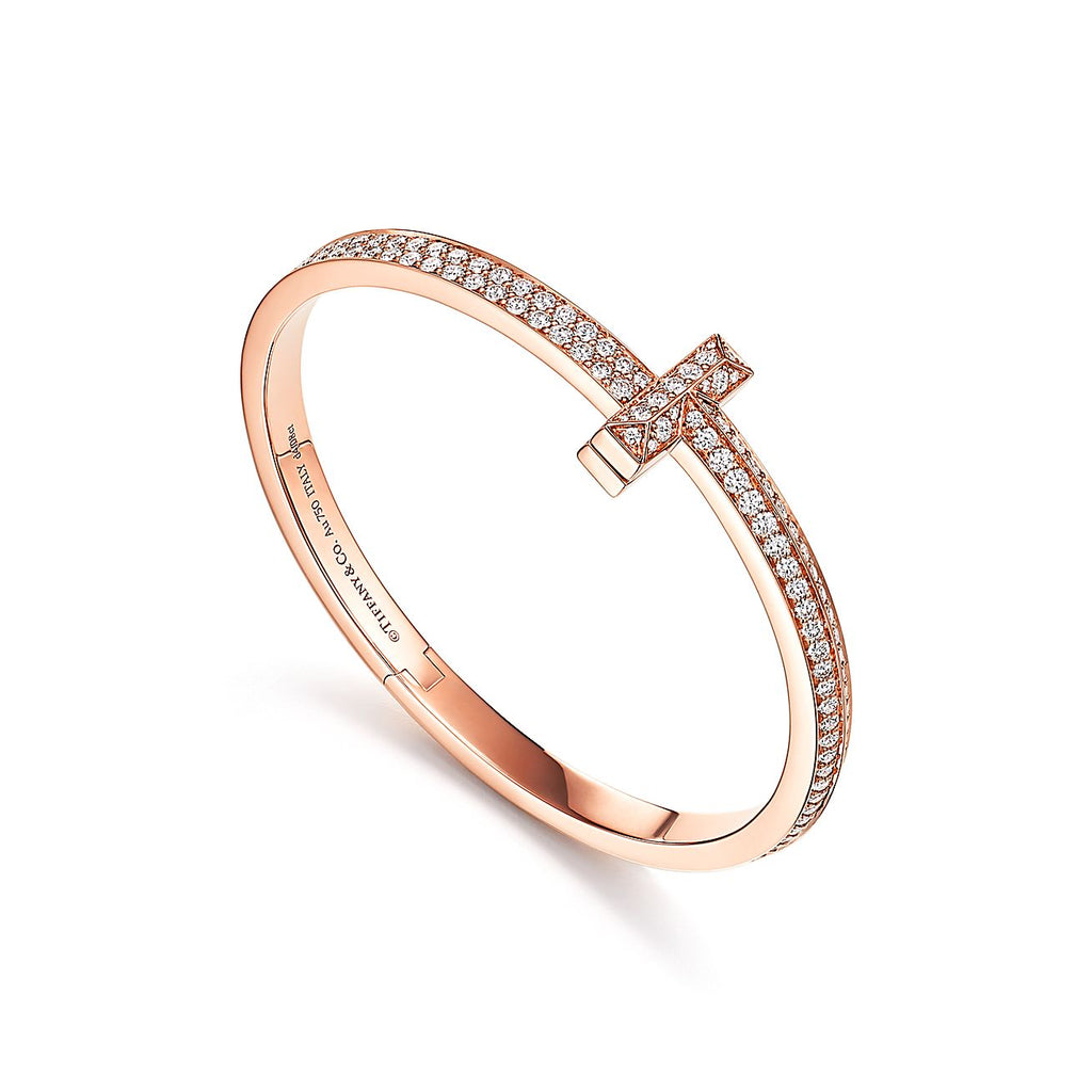 T1 Wide Moissanite Hinged Bangle Bracelet - 18K Gold