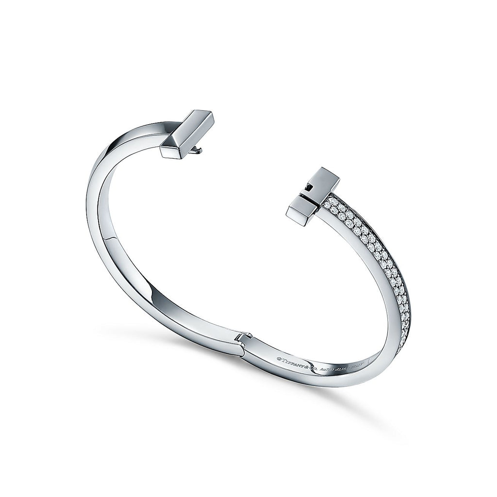 T1 Wide Moissanite Hinged Bracelet - 18K Gold