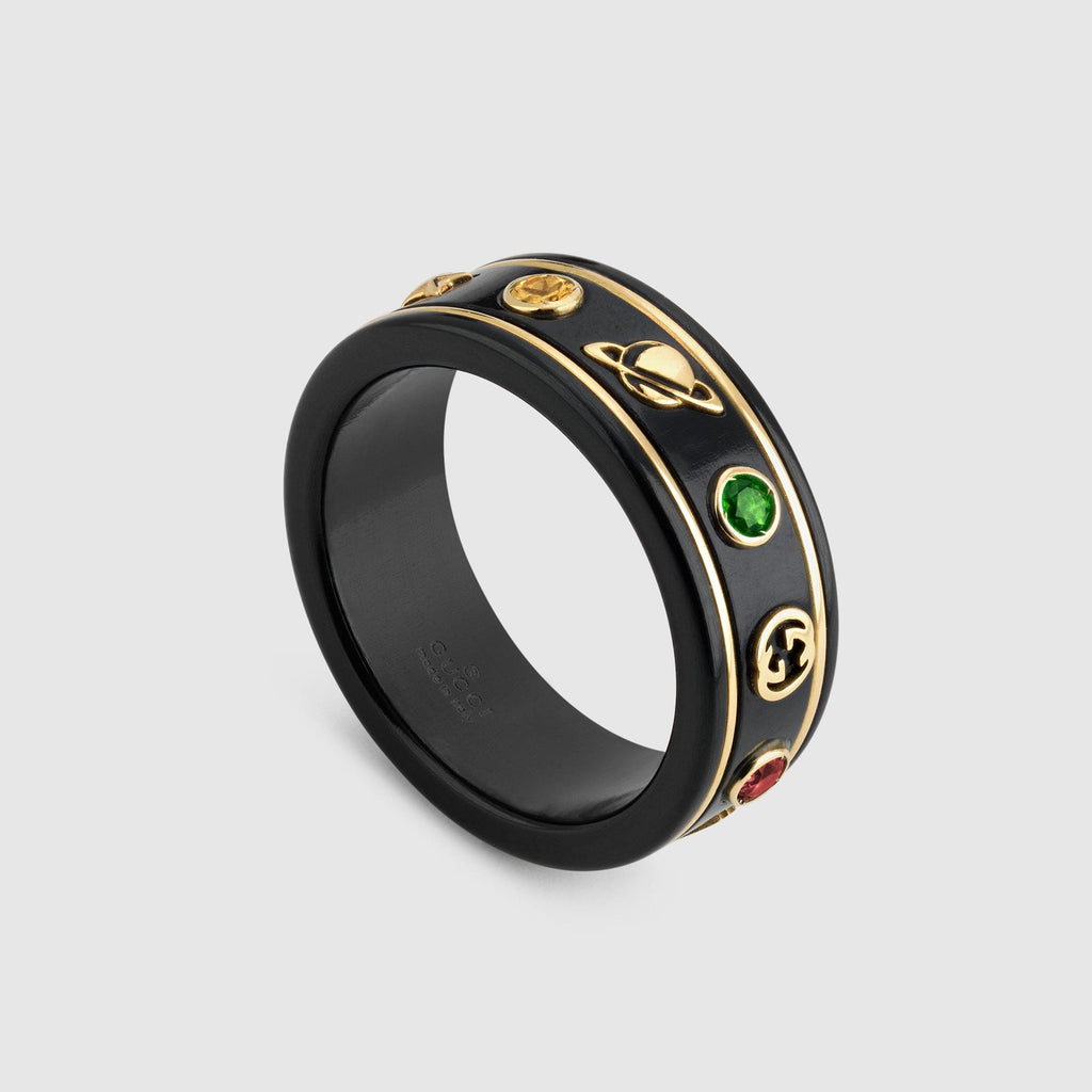 Gucci Double G Icon With Gemstones Corundum Ring - 18K Yellow Gold