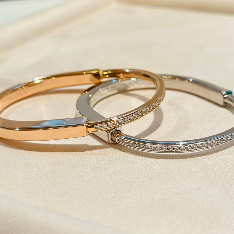 Tiffany Lock Bangle Half Pave Diamond Bracelet - 18K Gold