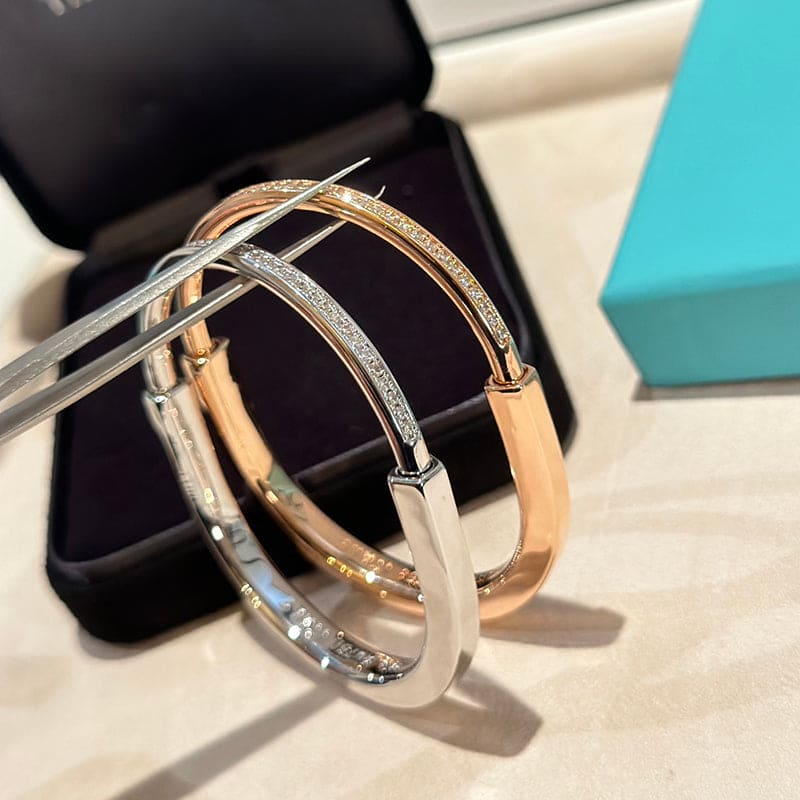 Tiffany Lock Bangle Half Pave Diamond Bracelet - 18K Gold